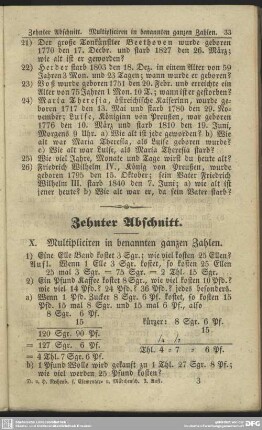 Zehnter Abschnitt. X. Multipliciren in benannten ganzen Zahlen