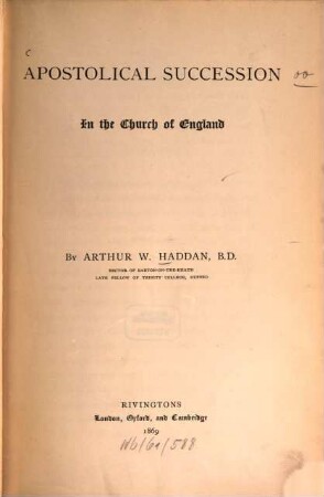 Apostolical succession in the church of England