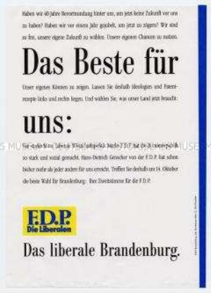 Wahlflugblatt der FDP Brandenburg zur Landtagswahl 1990