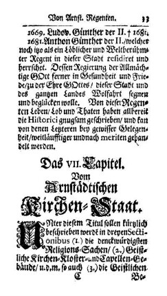Das VII. Capitel. Vom Arnstädtischen Kirchen-Staat.
