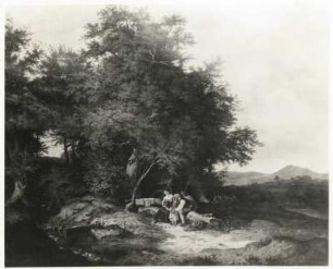 Richter, Adrian Ludwig : Herbstlicher Wald mit Schäferfamilie. Öl, 1837