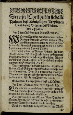 Der erste Theil helt in sich alle Psalmen deß Königlichen Propheten Davids/ nach Ordnung deß Psalters.