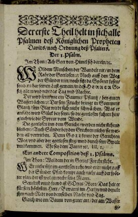 Der erste Theil helt in sich alle Psalmen deß Königlichen Propheten Davids/ nach Ordnung deß Psalters.