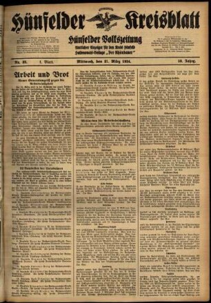 Erste Ausgabe vom Mittwoch, den 21. März 1934.