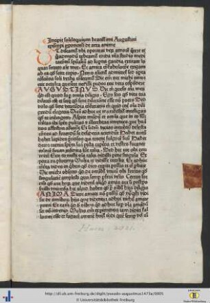 Incipit solilquium beatissimi Augustini…
