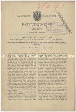 Patentschrift eines Flaschenzuges mit Selbsthemmung als Neuerung an dem durch Patent-Nr. 29956 geschützten Hebew erkes, Patent-Nr. 34819