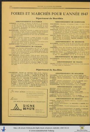 Foires et marchés pour l’année 1947.
