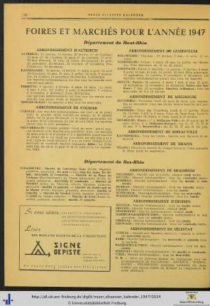 Foires et marchés pour l’année 1947.