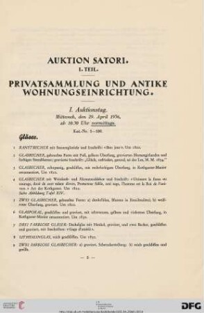 I. Auktionstag: Mittwoch, den 29. April 1936, ab 10.30 Uhr vormittags (Nr. 1-130)