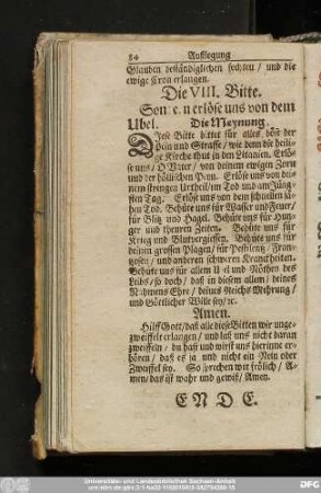 Die VIII. Bitte. Son[d]e[r]n erlöse uns von dem Ubel.