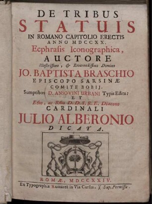 De Tribus Statuis In Romano Capitolio Erectis Anno 1720 Ecphrasis Iconographica