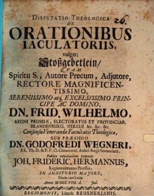 Disp. theol. de orationibus iaculatoriis, vulgo Stoßgebetlein