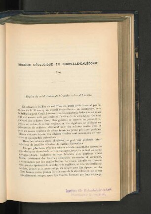 Mission géologique en Nouvelle-Calédonie, par M. Piroutet.
