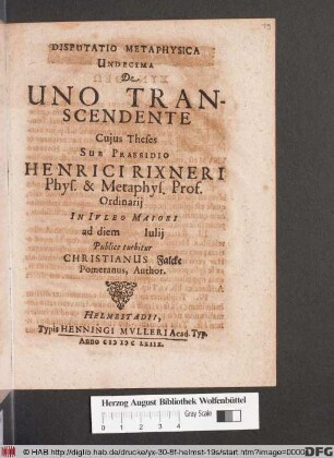 Disputatio Metaphysica Decima Tertia De Toto Et Parte, Universali Et Singulari