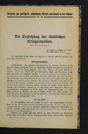 Die Erziehung ländlicher Kriegswaisen.