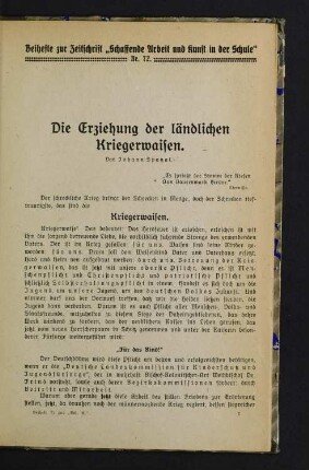 Die Erziehung ländlicher Kriegswaisen.