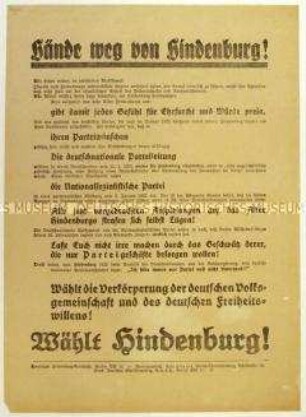 Aufruf der Vereinigten Hindenburg-Ausschüsse zur Wahl Hindenburgs zum Reichspräsidenten 1932