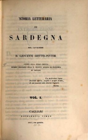 Storia Letteraria Di Sardegna, 1