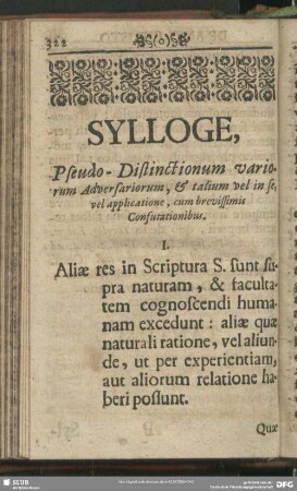Sylloge, Pseudo-Distinctionum variorum Adversariorum, & talium vel se, vel applicatione, cum brevissimis Confutationibus