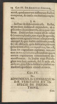 Cap. IV. De Adminiculis Consequendae Veritatis Et In Specie De Definitione