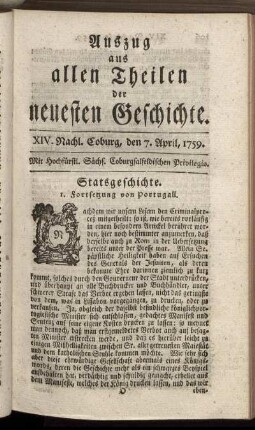 XIV. Nachl. Coburg, den 7. April, 1759.