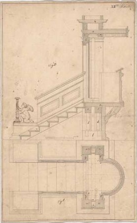 Voit, August von; Chorgestühl - Kanzel (Grundriss, Schnitt)