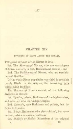 Chapter XIV. Divisions of caste among the Niwars