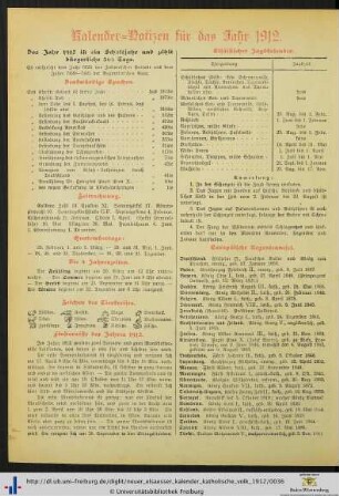Kalender-Notizen für das Jahr 1912.