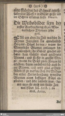 Die Weibsbilder seyn bey erster Ausbrechung ihrer Monatlichen Blumen sehr geil