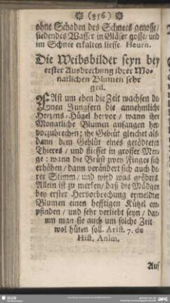 Die Weibsbilder seyn bey erster Ausbrechung ihrer Monatlichen Blumen sehr geil
