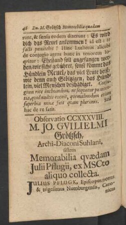 Observatio CCXXXVIII. M. Jo. Gulielmi Grötzsch, Archi-Diaconi Suhlani, sistens Memorabilia quaedam Julii Pflugii, ...