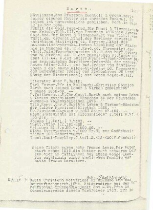 Auszug Biografische Daten bezüglich von Barth