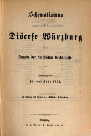 Schematismus der Diözese Würzburg. 1871