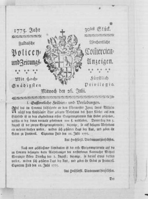 30tes Stück, Ausgabe vom 26. Julii 1775
