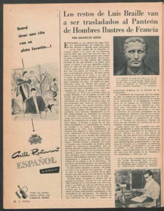 Los restos de Luis Braille van a ser trasladados al Panteón de Hombres Ilustres en Francia