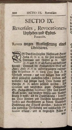 Sectio IX. Reversales, Revocationes, Urpheden und Eydes-Formuln.