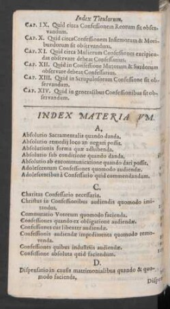 Index Materiarum.