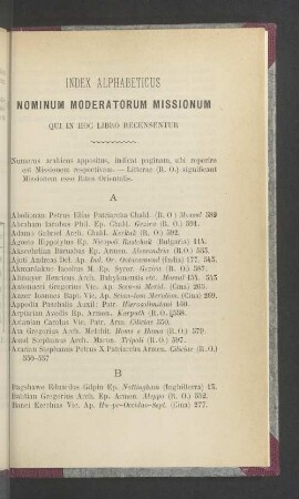 Index alphabeticus nominum moderatorum missionum qui in hoc Libro recensentur
