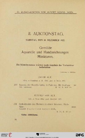 Gemälde, Aquarelle und Handzeichnungen, Miniaturen (Nr. 230-326)