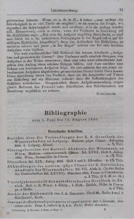 Biblographie vom 1. Juni bis 15. August 1856.