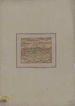 Ansicht von Wittenberg, Kupferstich, 1572 : Wittenbvrg. - [Basel] : [Sebastianus Henricpetri] , [1572]. - 1 Kunstblatt : kolor. Kupferst. ; 16 x 13 cm