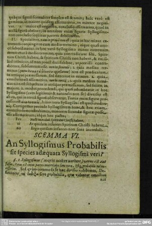Scemma VI. An Syllogismus Probabilis sit species adaequata syllogismi veri?