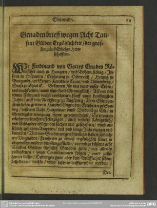 Genaden brieff Acht Tausent Gülden Ergötzlichkeit, der grossen zubuß Etlicher Herrschafften