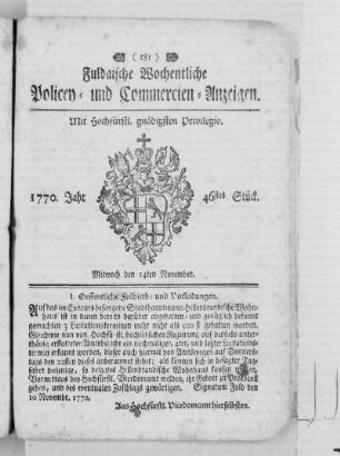 46tes Stück, Ausgabe vom 14. November 1770