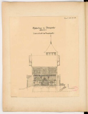 Kaffeehaus im Tiergarten, Berlin Monatskonkurrenz April 1887: Querschnitt; Maßstabsleiste