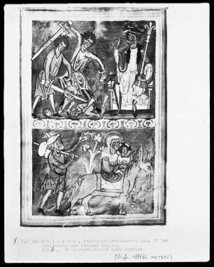 Psalterium (aus Kloster Polling) — Bildseite mit zwei Miniaturen übereinander, Folio 7recto