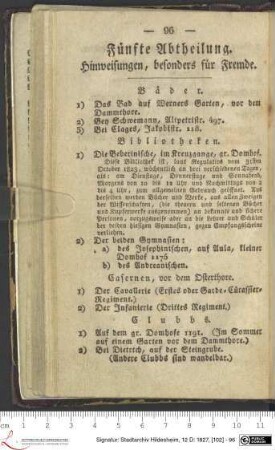 Fünfte Abtheilung. : Hinweisungen, besonders für Fremde.