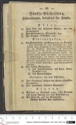Fünfte Abtheilung. : Hinweisungen, besonders für Fremde.