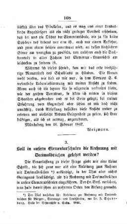 Soll in unsern Elementarschulen die Rechnung mit Decimalbrüchen gelehrt werden?