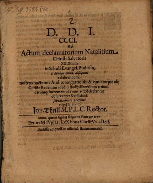 Ad actum declamatorium natalitium Christi Salvatoris XXIXnum